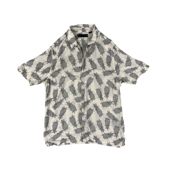 Allsaints‎ Short Sleeve Button Up Viscose Pineapple Hawaiian Shirt Sz L - Picture 1 of 7